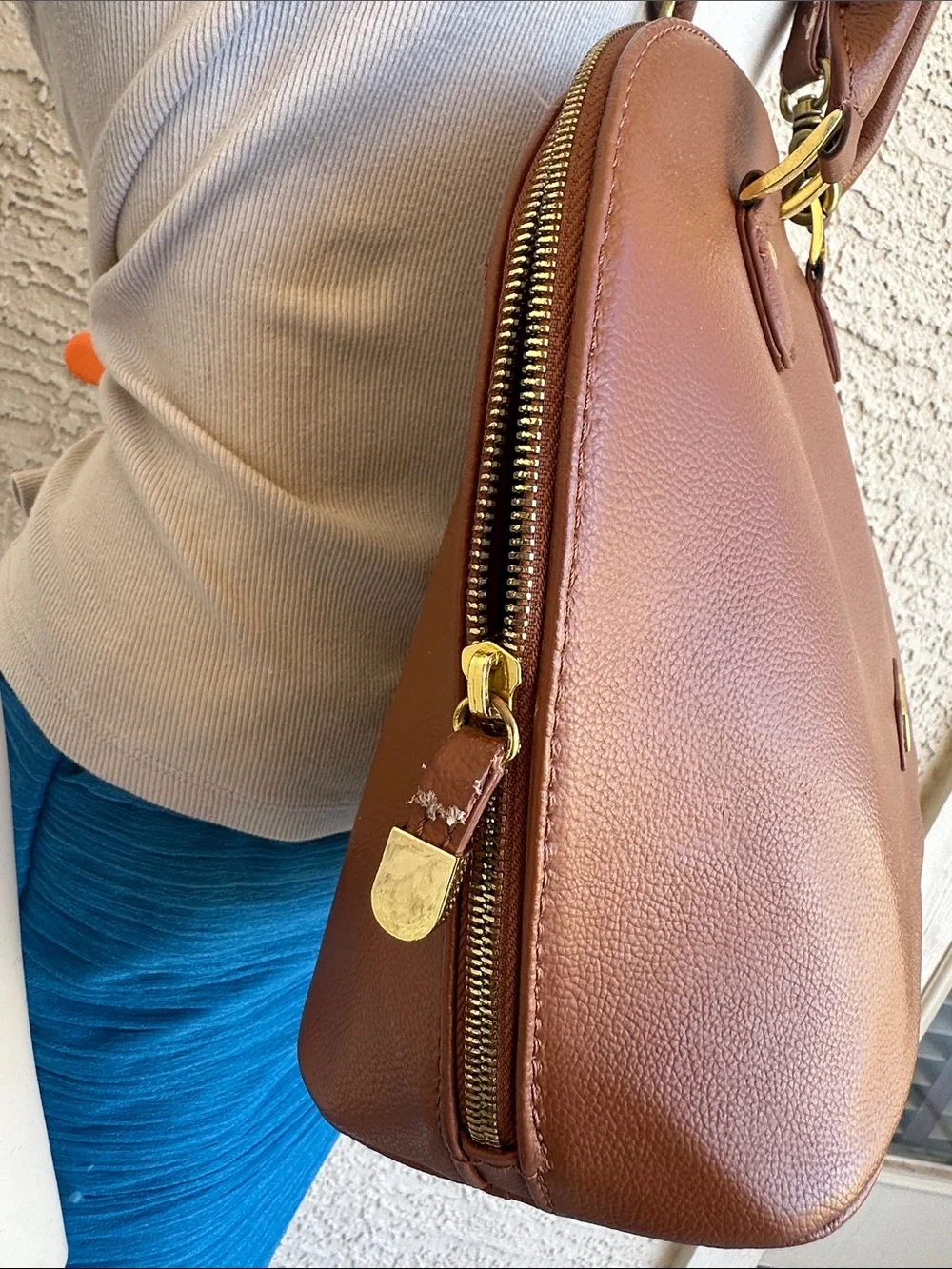 Joy & Iman Caramel Brown Dome Satchel Handbag